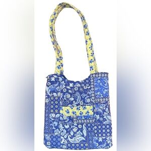 Small Quilted Tote Blue & Yellow Floral 13” x 12”
